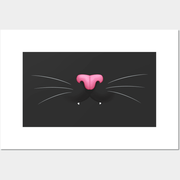 Black Kitty Cat with Fangs - Pink Nose Wall Art by ParadisePaws